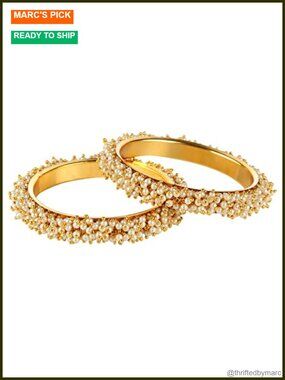 Faux Pearl Beaded Bangle Bracelet Set Alloy Ethnic Wedding Jewelry